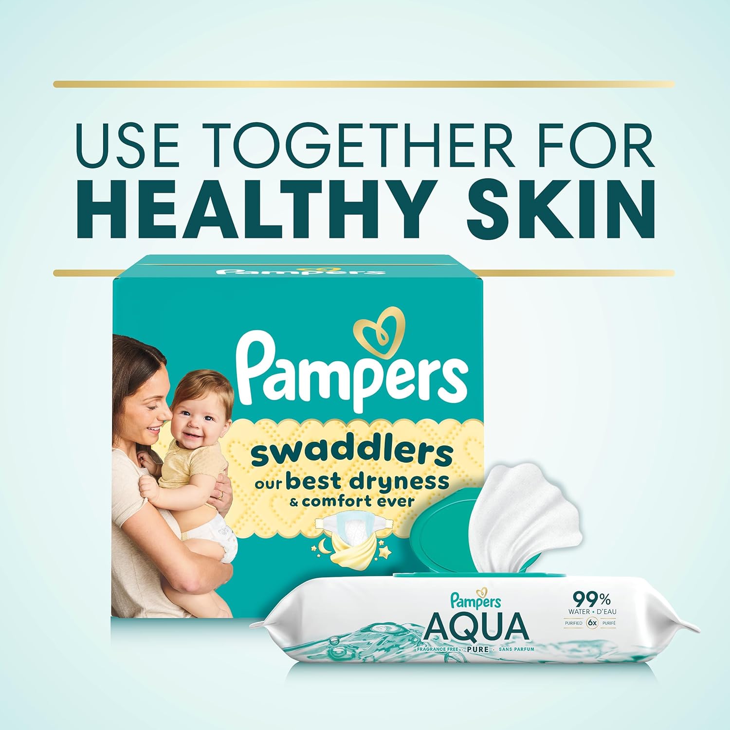 Pampers Baby Wipes Aqua Pure, 99% water-based wipes, Hypoallergenic and Unscented Baby Wipes, 672 Wipes Total (12 Flip-Top Packs)