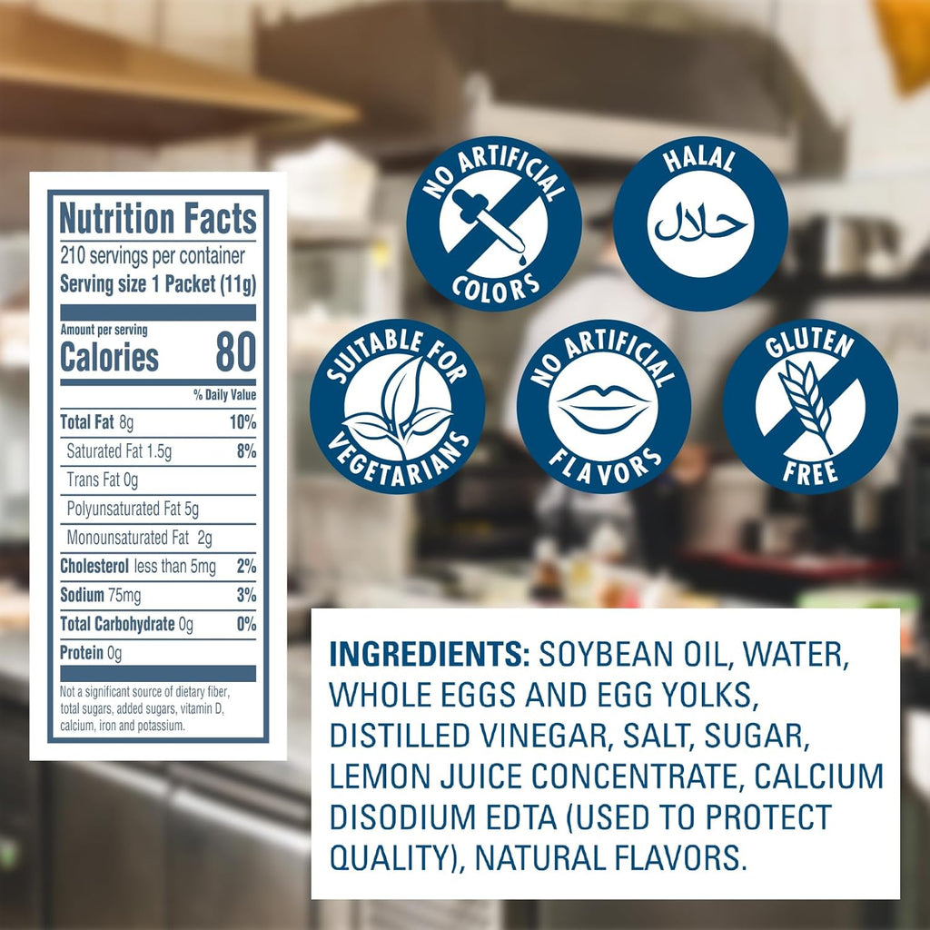 Hellmann's Real Mayonnaise Stick Packets Easy Open, Condiment for Sandwiches, Salads, Mayo Made with 100% Cage Free Eggs, Gluten Free, 0.38 oz, Pack of 210