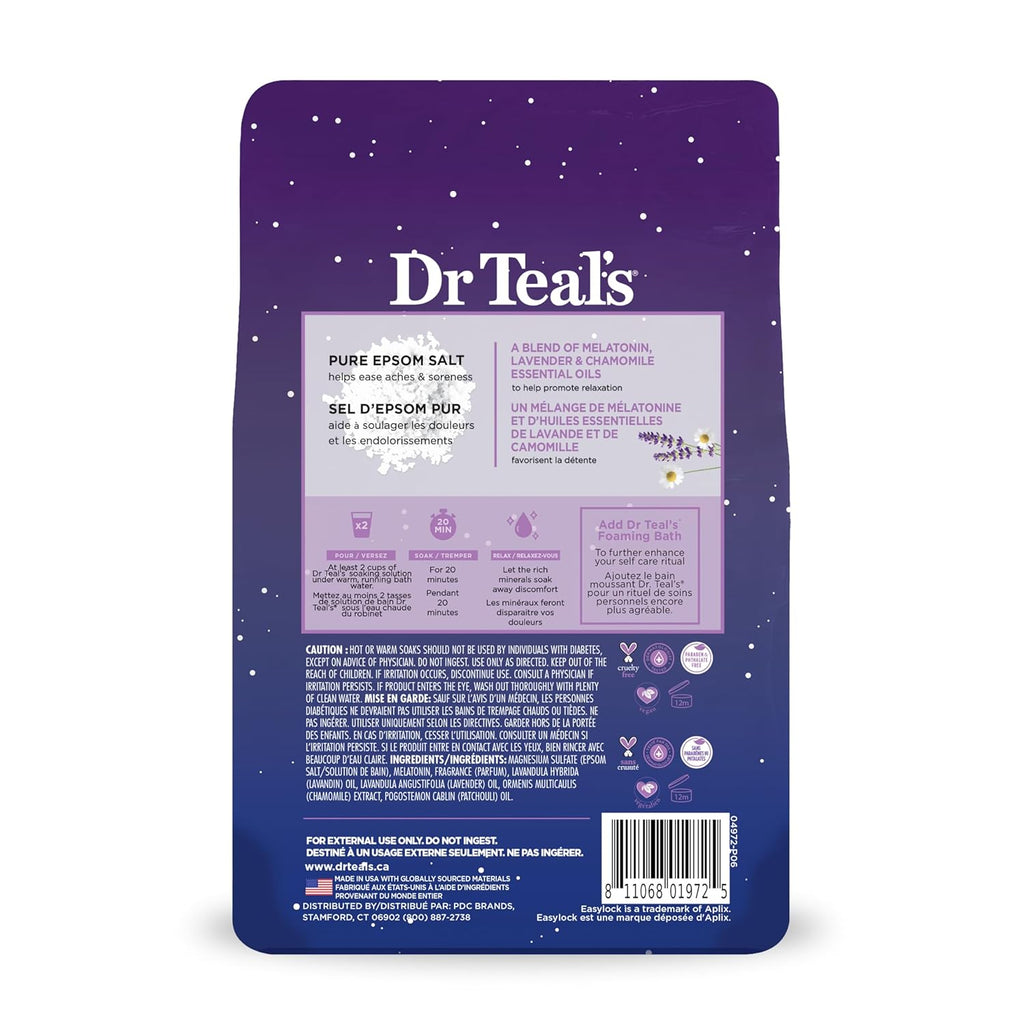 Dr Teal's Pure Epsom Salt Soak, Sleep Blend with Melatonin, Lavender & Chamomile Essential Oils, 3 lbs