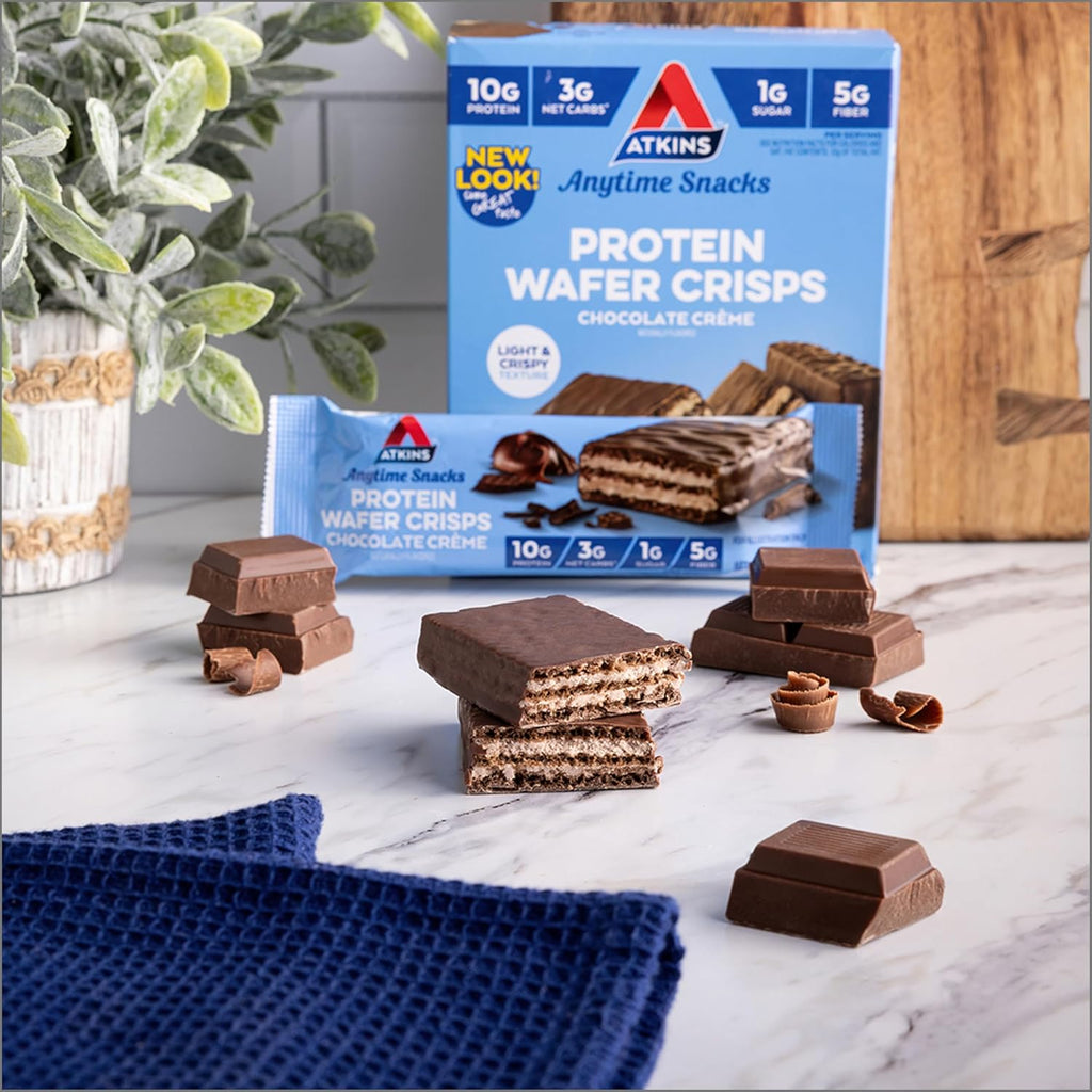 Atkins Chocolate Crème Protein Wafer Crisps, Protein Dessert, 4g Net Carb, 1g Sugar, High in Fiber, Keto Friendly, 5 Count
