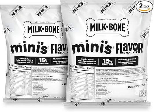 Milk-Bone Flavor Snacks Mini's Dog Biscuits, Flavored Crunchy Dog Treats, 2 Refill Packs, 35 Oz. Each (70 Oz. Total)