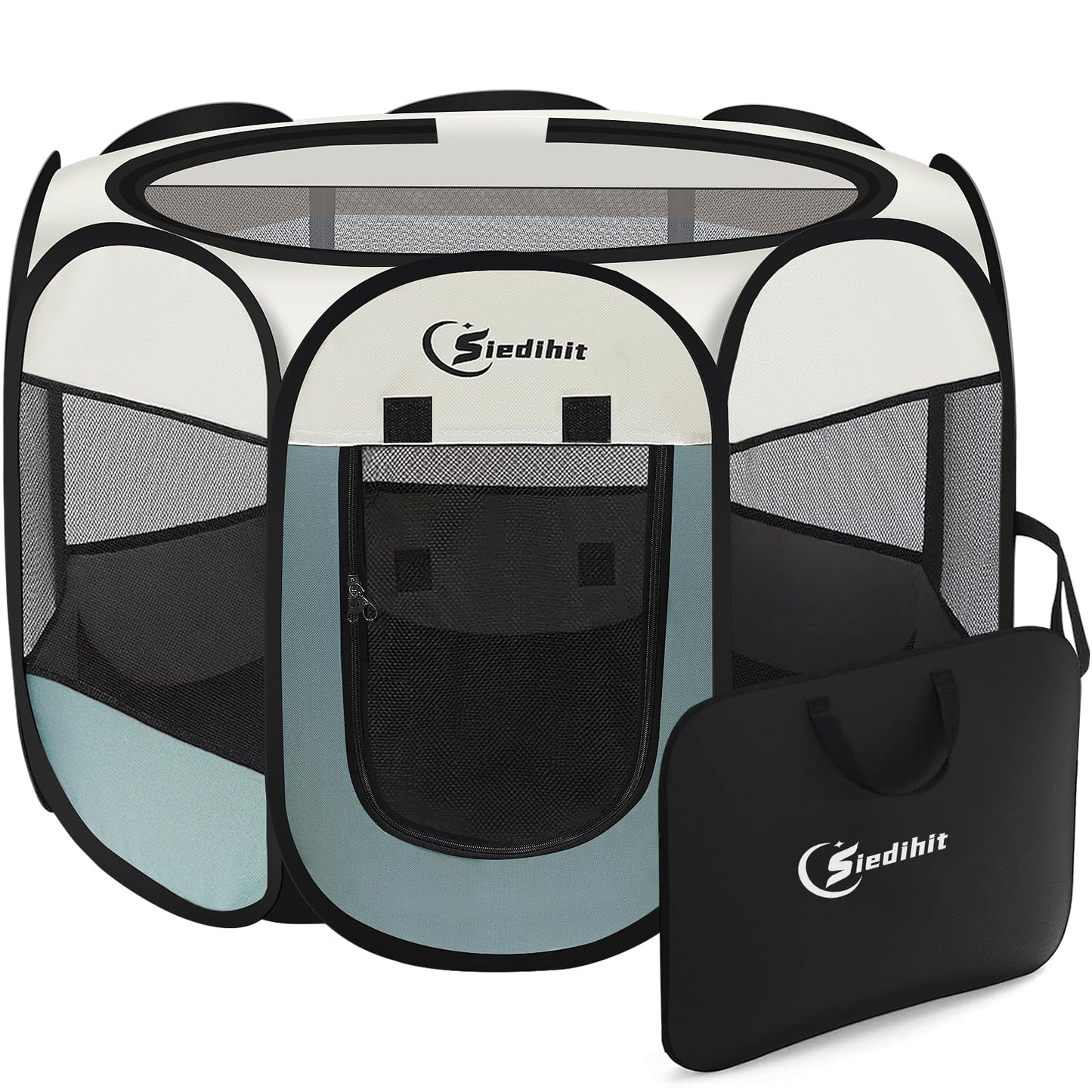 Siedihit Dog Cat Playpen, Puppy Pet Playpen Indoor for Small Dog Crate Tent Cage Outdoor, Portable Pop Up Dogs Enclosure Kennel with Carrying Case for Dogs/Cats/Rabbits(Grey, Small