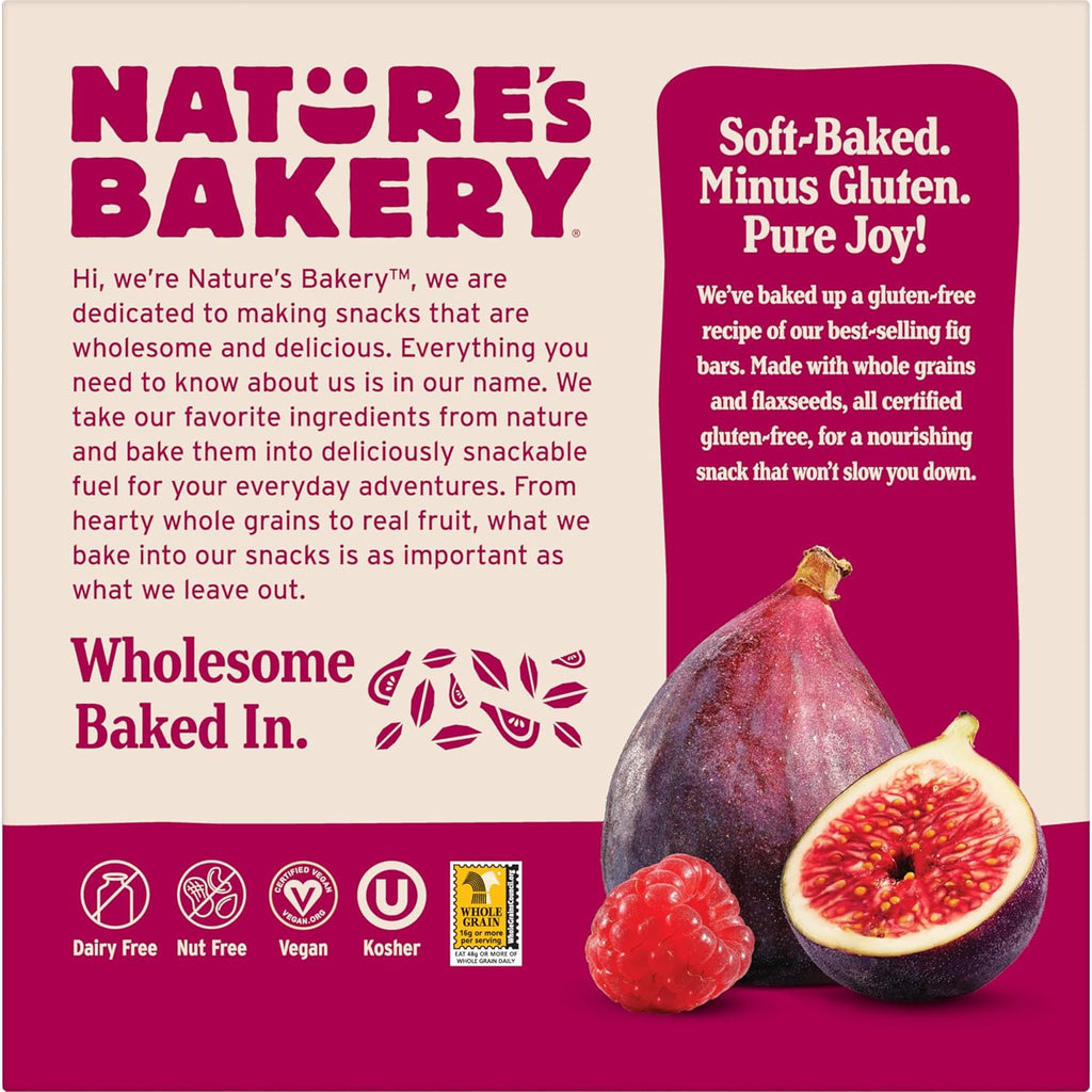 Nature’s Bakery Gluten Free Fig Bars, Raspberry, Real Fruit, Vegan, Non-GMO, Snack Bar, 1 box with 6 twin packs (6 twin packs)