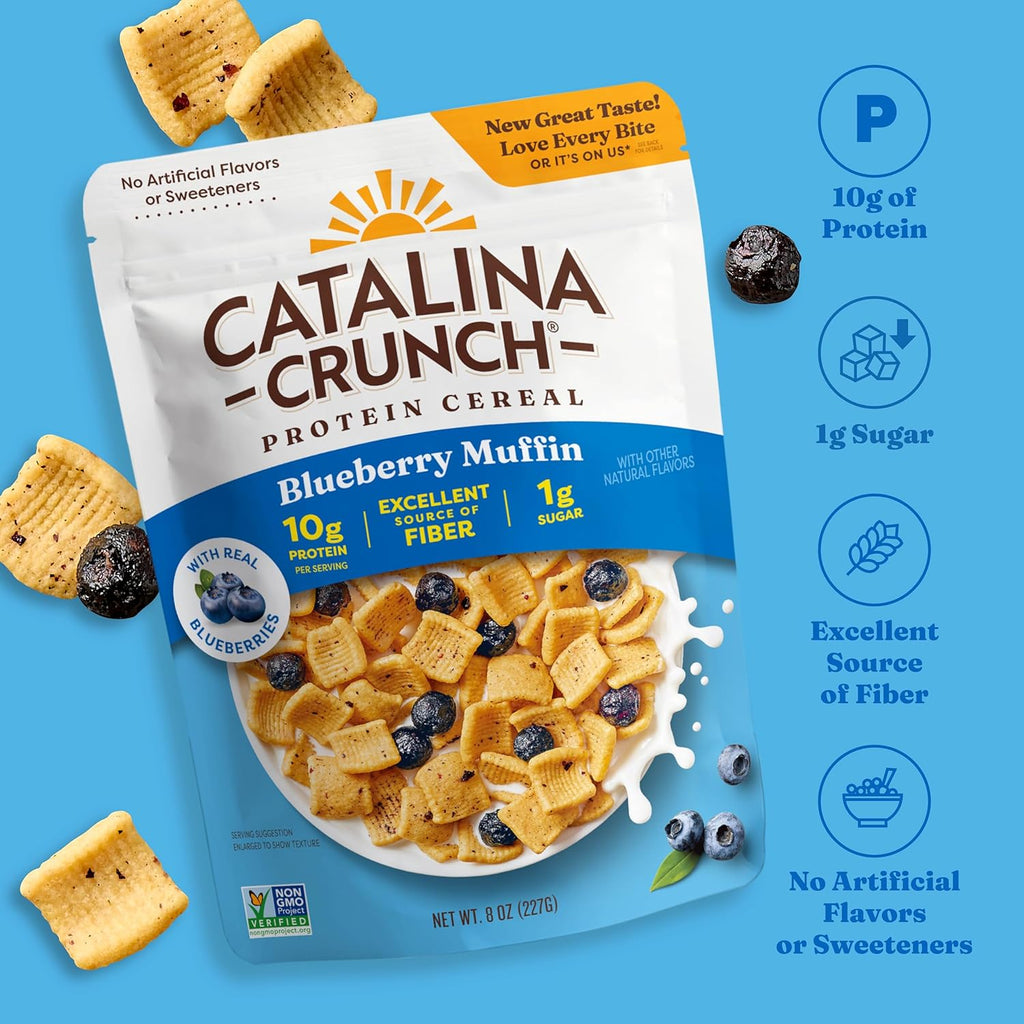 Catalina Crunch Protein Cereal - Breakfast Cereal with 10g of Protein, No Added Sugar - Gluten Free, Keto Friendly - Blueberry Muffin - 8 oz. Bag (Pack of 1)