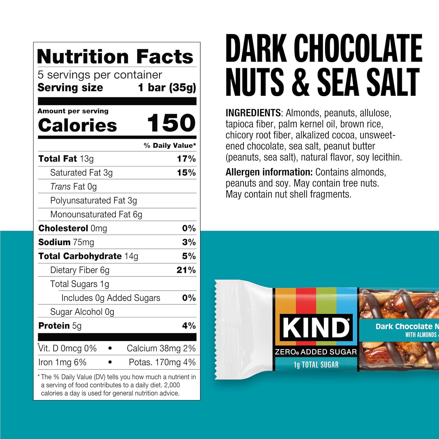 KIND ZERO Added Sugar Bars, Variety Pack, Dark Chocolate Nuts & Sea Salt, Caramel Almond & Sea Salt, Peanut Butter Dark Chocolate, Keto Friendly Snacks, Gluten Free, 5g Protein, 15 Count