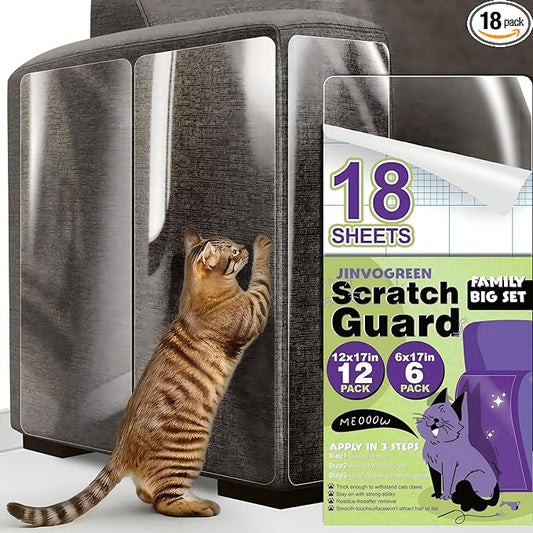 JINVOGREEN Large Cat Scratch Furniture Protector, 18 Pcs Clear Anti Cat Scratch Protector, Self-Adhesive Furniture Cat Scratch Protector, 17in