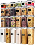 Airtight Food Storage Containers with Lids, Vtopmart 24 pcs Plastic Kitchen and Pantry Organization Canisters for Cereal, Dry Food, Flour and Sugar, BPA Free, Includes 24 Labels，Black