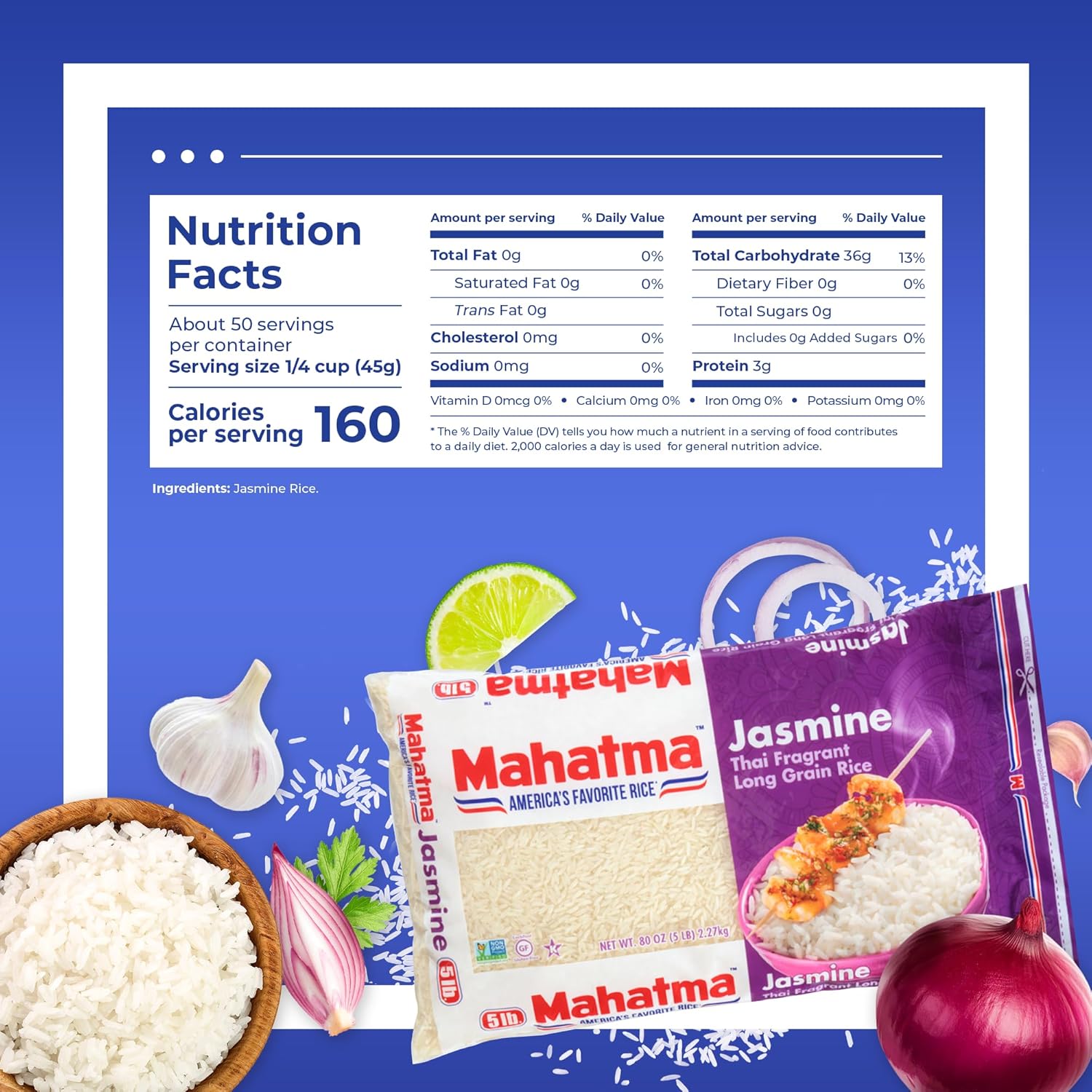 Mahatma Jasmine Rice, 80-Ounce Bag of Rice, Thai, Indian, or Cambodian Fragrant Flavored Rice, Stovetop or Microwave