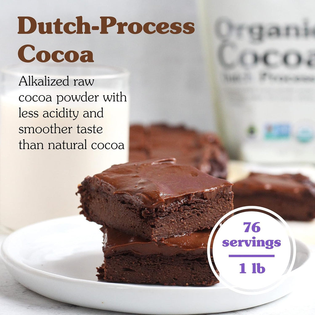NuNaturals Unsweetened Organic Fairtrade Certified Cocoa Powder, Premium Dutch-Process For Drinking and Baking, 1 lb