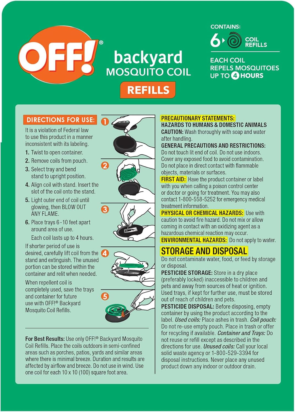 OFF! Backyard Mosquito Repellent Coil Refills, Perfect for Outdoor Patios Country Fresh Scent, 6 Count