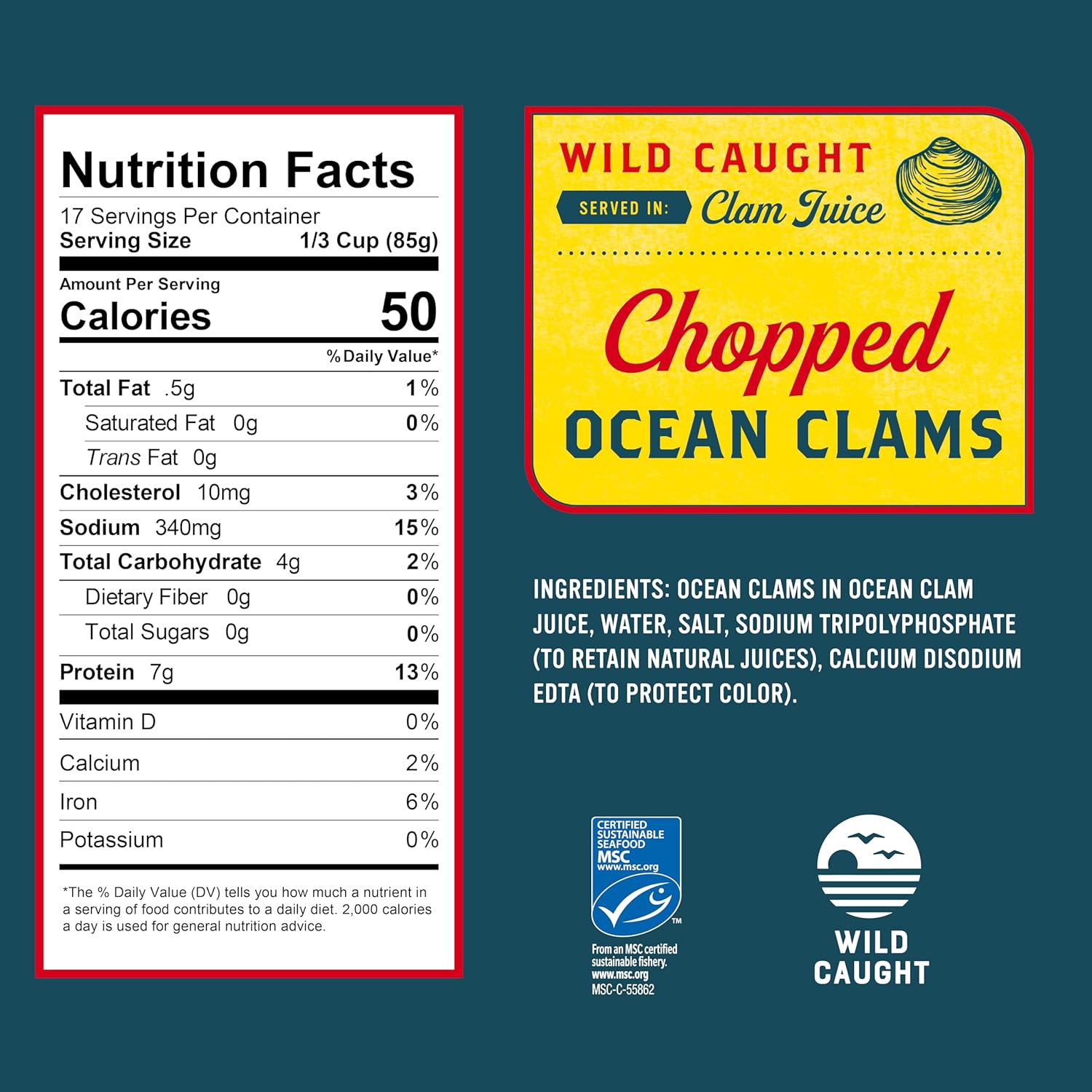 Snow's Ocean Chopped Clams Canned, 51 oz Can - 7g Protein per Serving - Gluten Free, No MSG, 99% Fat Free - Great for Pasta & Seafood Recipes
