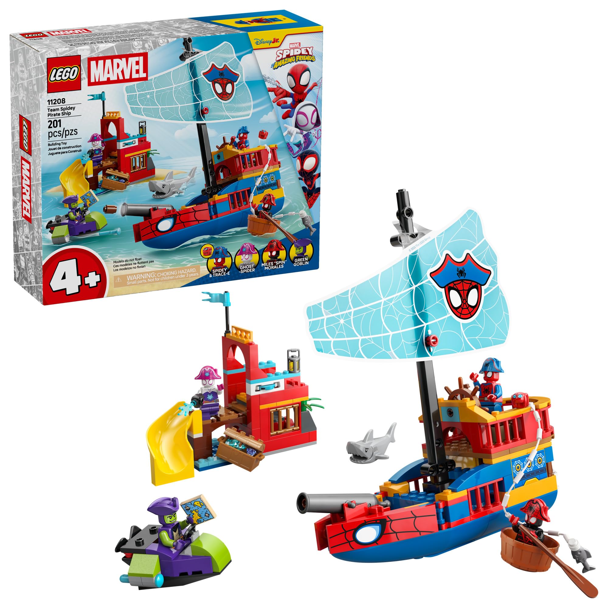 LEGO Marvel Spidey and His Amazing Friends Team Spidey Pirate Ship Building Toy for Kids - Super Hero Pretend Play Set for Preschool Boys & Girls, Ages 4+ - Gift Idea for Birthdays - 11208