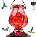 BOLITE Hummingbird Feeder, Hand Blown Glass Hummingbird Feeders for Outdoors Hanging with Ant Moat, 5 Bee-Proof Ports, Leak-Proof, 360° Perch, 22oz, Red, Gifts for Women Men, Gifts for Mom Dad