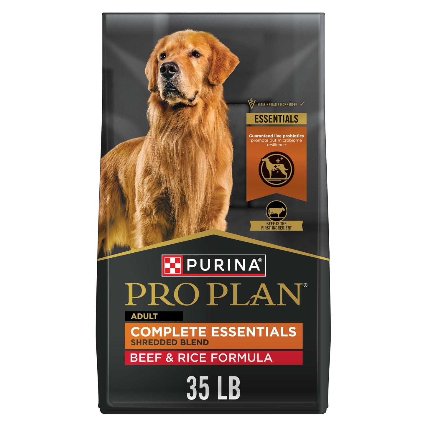 Purina Pro Plan Complete Essentials Shredded Blend Beef and Rice Dog Food Dry Formula with Probiotics for Dogs - 35 lb. Bag