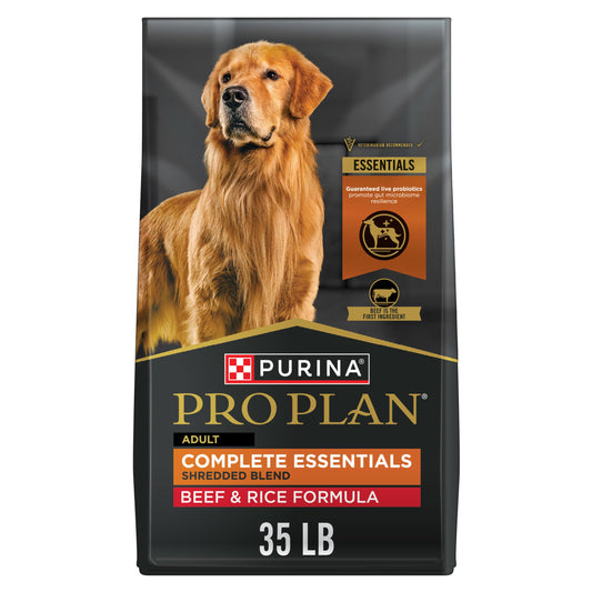 Purina Pro Plan Complete Essentials Shredded Blend Beef and Rice Dog Food Dry Formula with Probiotics for Dogs - 35 lb. Bag