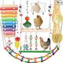 Chicken Toys for Coop 12PCS Set, KAKUNM Chicken Enrichment Toys，Including Xylophone, Swing Set, Mirror Toy, Flexible Ladder, Vegetable String Bag and Hanging Feeder, Coop Accessories for Hens