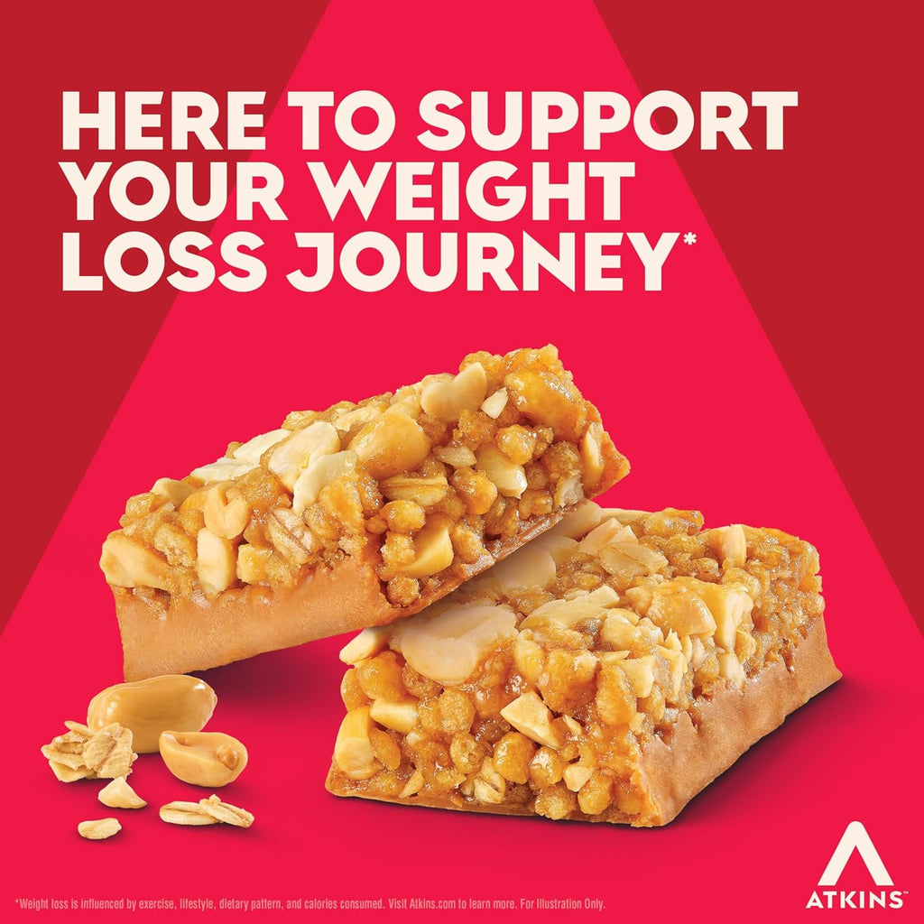 Atkins Peanut Butter Granola High Protein Bar, High Fiber Snack , 16g Protein, 1g Sugar, 4g Net Carb, Protein Snack, 12 Count