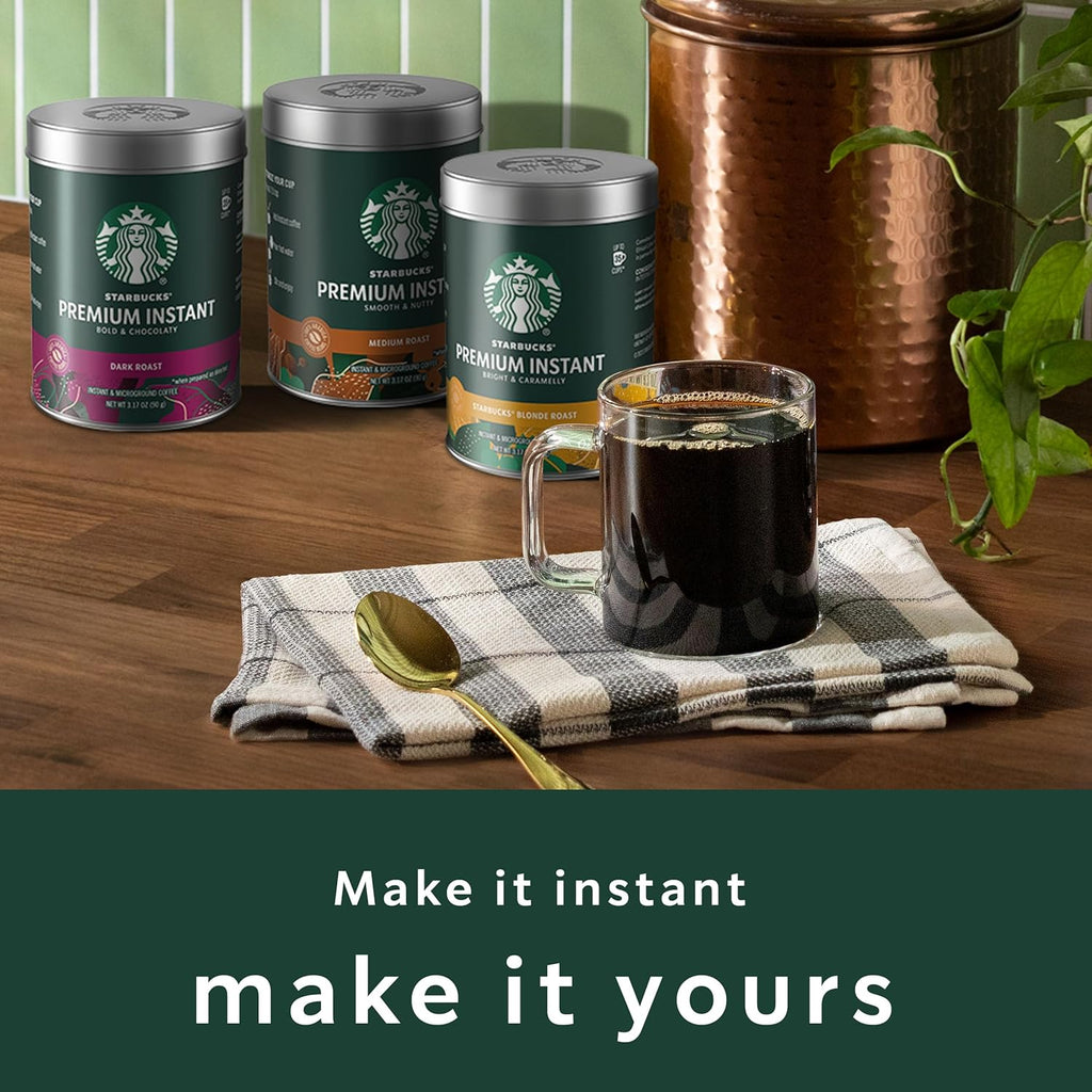 Starbucks Premium Instant Coffee, Medium Roast Coffee, Arabica Beans, Three 3.17 oz Tins