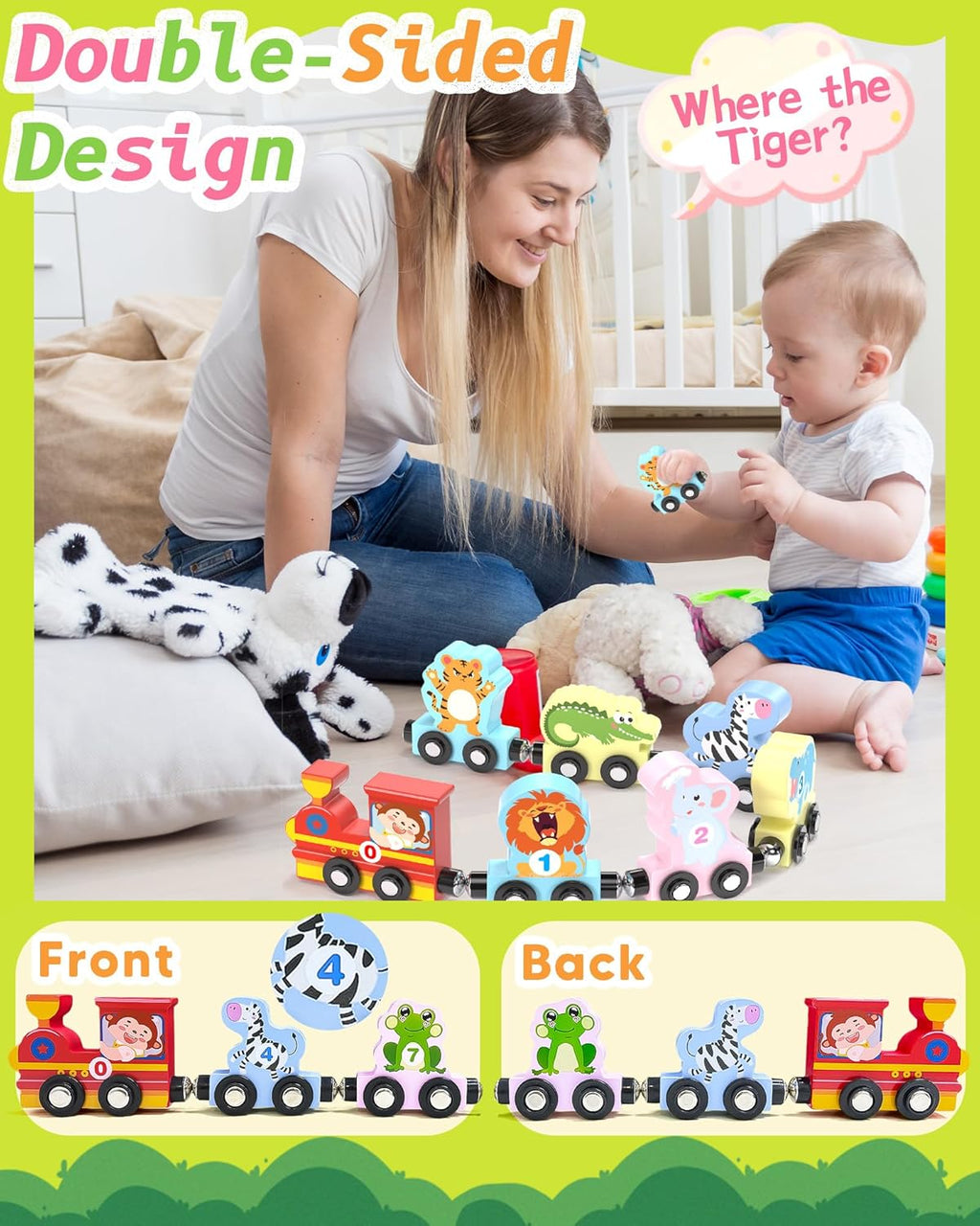 11 Pcs Magnetic Train Set Montessori Toys for Toddlers Boys Girls, Wooden Animals Preschool Learning Activities Educational Sensory Toys Stocking Stuffers Birthday Gifts