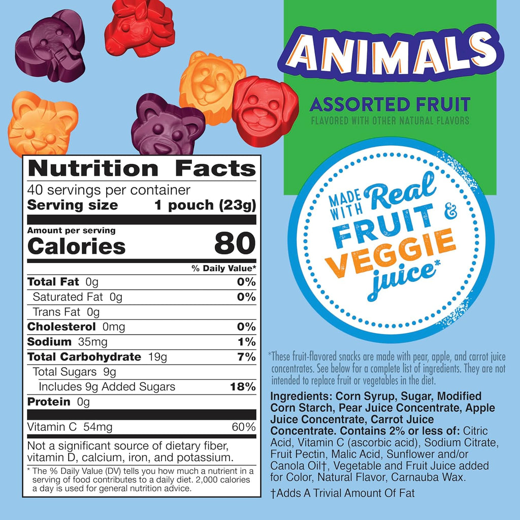 Mott's Animals Assorted Fruit Flavored Snacks, Valentine's Day, Gluten Free, Family Pack, 40 Ct, 32 oz