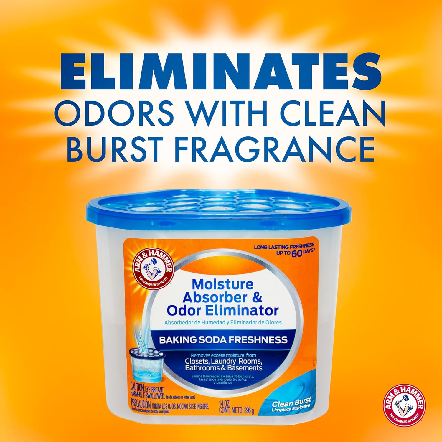 Arm & Hammer Clean Burst Moisture Absorber and Odor Eliminator Tubs, 14 oz, 3 Pack, Attract and Trap Excess Moisture, Eliminate Musty Odors, Convenient and Effective, White