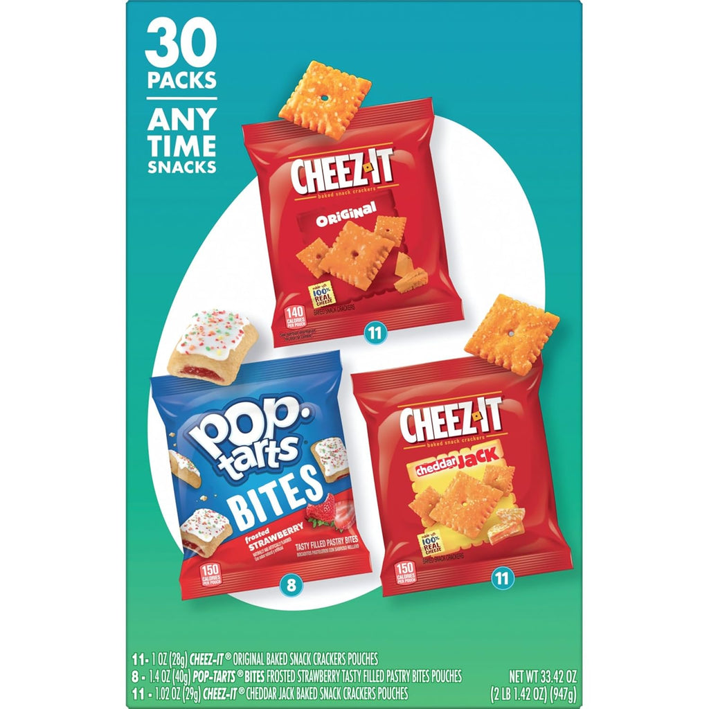 Cheez-It & Pop-Tarts Snacks, Grab 'N Go, Any Time Snacks Variety Pack, 33.42oz Box (30 Count)