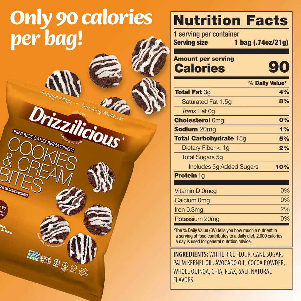 Drizzilicious Mini Rice Cakes Variety Pack - Rice Crisps, Healthy Snack for Adults and Kids, Flavored Rice Cakes, Vegan, Gluten Free, Allergen Free, Only 90 Calories Per Bag - 0.74 oz (Pack of 12)