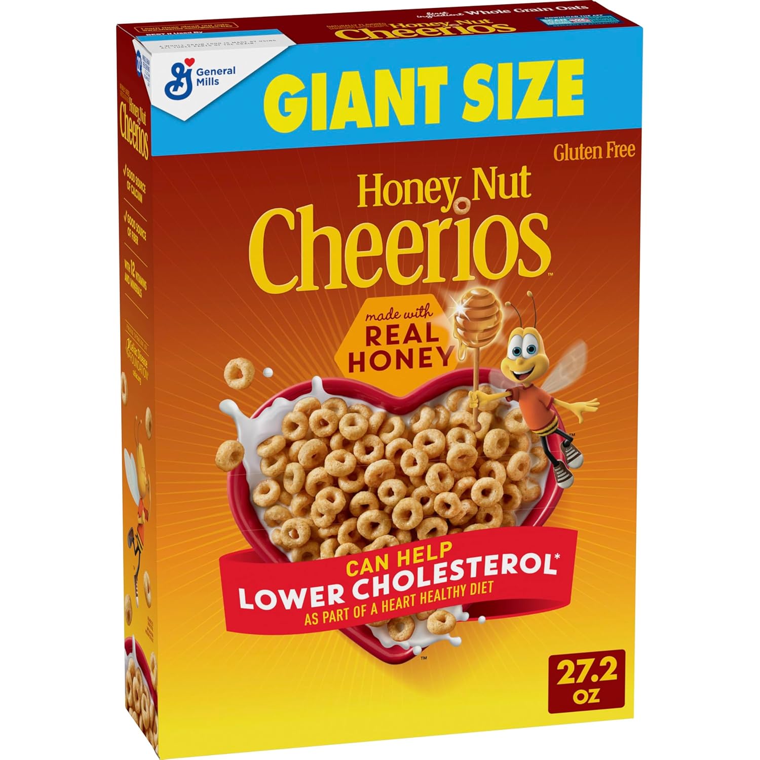 Honey Nut Cheerios Cereal, Limited Edition Heart Shapes, Affirmations Box, Heart Healthy, Gluten Free, Giant Size, 27.2 oz