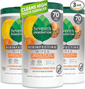 Seventh Generation Disinfecting Wipes, Lemongrass Citrus, 70 Count, 3 Pack, Botanical Multi-Surface Cleaner Kills 99.9% Germs, No Bleach, Plant-Based Formula for Home, Kitchen, Bathroom, Car Interior