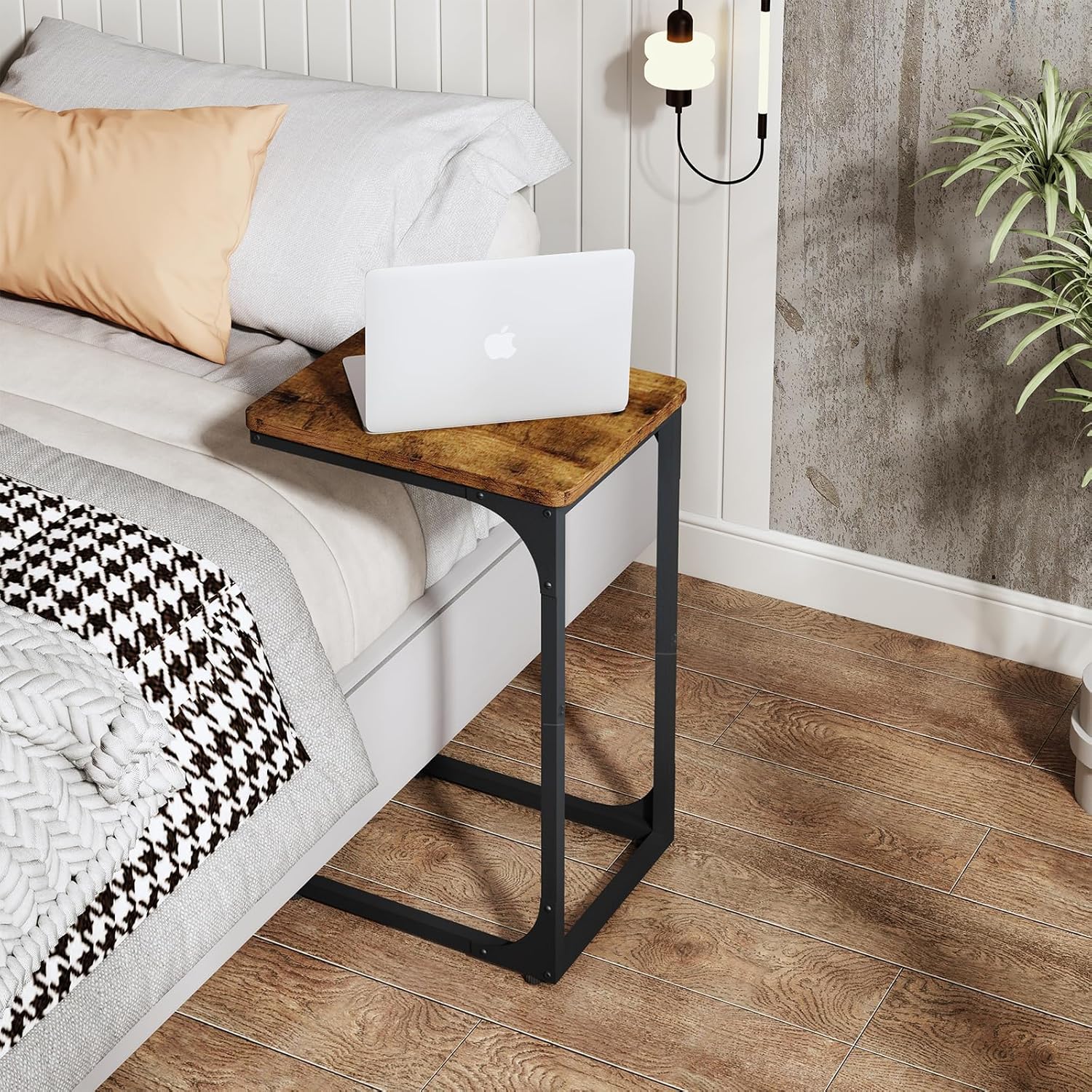 QEEIG C Table Side Table Set of 2 Living Room Sets C Shaped Couch Tray End Tables Farmhouse, Rustic Brown (017-30BN)