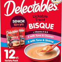 Delectables Lickable Treat Bisque Senior 10+ Wet Cat Treat Variety Pack, Food Topper, Hydrating, Grain-Free, No Fillers, No By-Products, No Added Preservatives, 1.4oz Pouch, 12ct