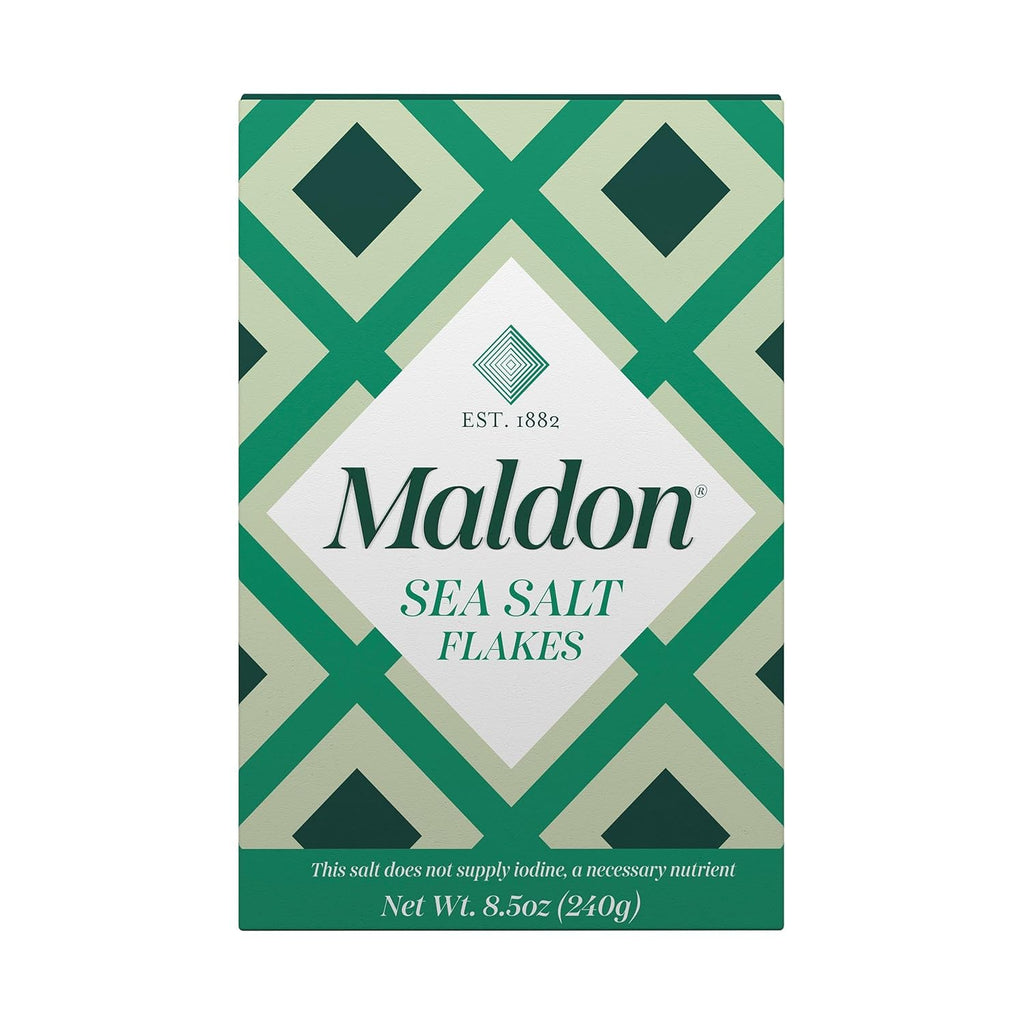 Maldon Salt, Sea Salt Flakes, 8.5 oz (240 g), Kosher, Natural, Unique Gourmet Pyramid Shaped Salt Flakes, Perfect for a Wide Range of Dishes, Hand-Harvested for Four Generations (Packaging May vary)
