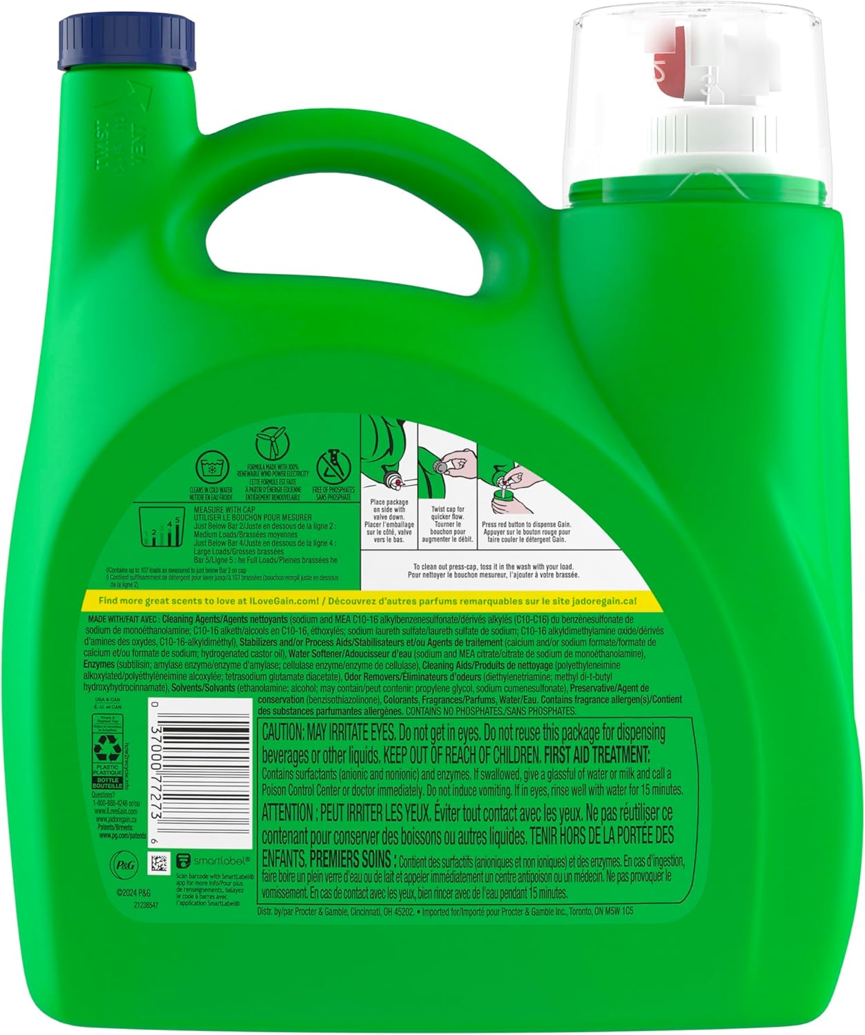 Gain Liquid Laundry Detergent, Original Scent, 154 fl oz, 107 Loads, Freshness + Odor Fighting, High Efficiency Washing Machine Liquid Cleaning Soap
