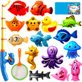 CozyBomB™ Magnetic Fishing Toys Game Set for Kids | Water Table Bathtub Kiddie Pool Party Pole Rod Net, Outdoor Plastic Floating Fish, Toddler Bath Color Ocean Sea Animals Birthday Gift Age 3-5 6 4-8