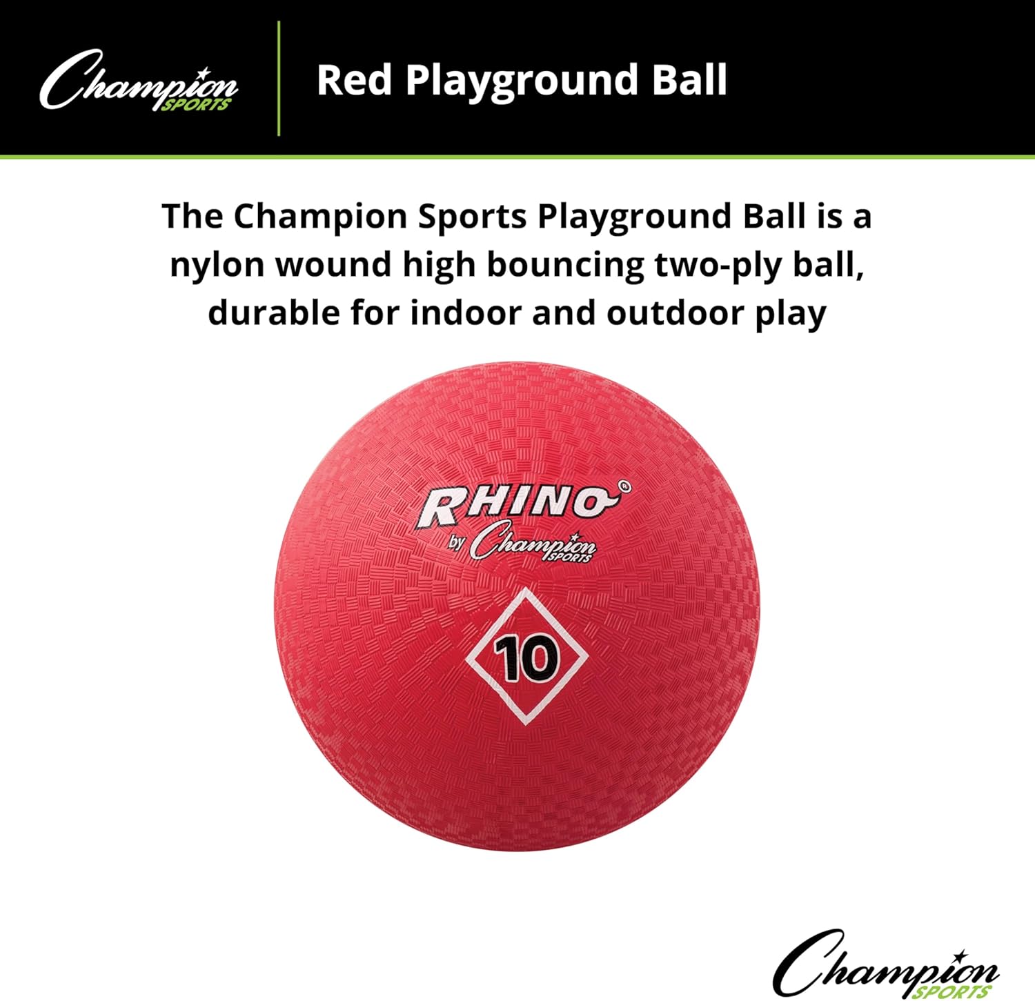 Champion Sports Playground Ball – High-Bounce 2-Ply Construction, Durable Red Ball for Throwing, Catching & Kicking - Multiple Sizes (5", 6", 7", 10", 13", 16")