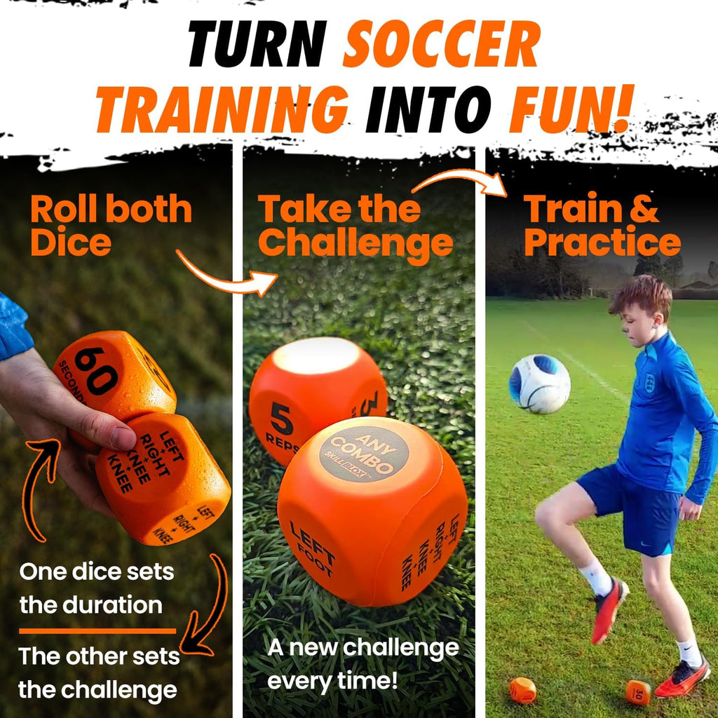 Soccer Kick Up Training Dice (2 pcs) - Soccer Gifts for Boys 8-12 Juggling Skills Game - Training Equipment Accessories (Kick UP DICE)