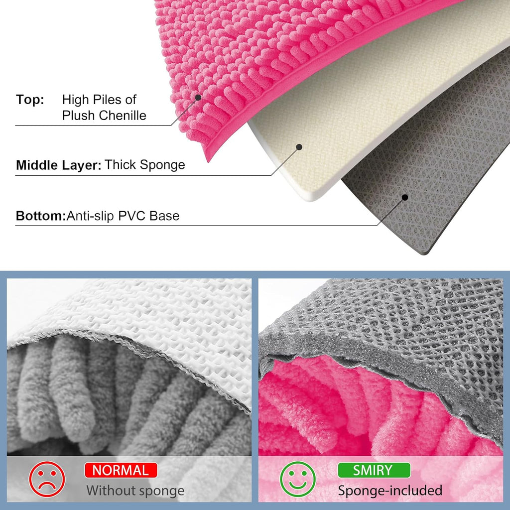 Smiry Luxury Chenille Bathroom Rugs 30x20, Extra Soft and Absorbent Shaggy Bath Mat, Machine Washable, Non-Slip Plush Carpet Runner for Tub, Shower, and Floor, Home Decor Accessories, Hot Pink