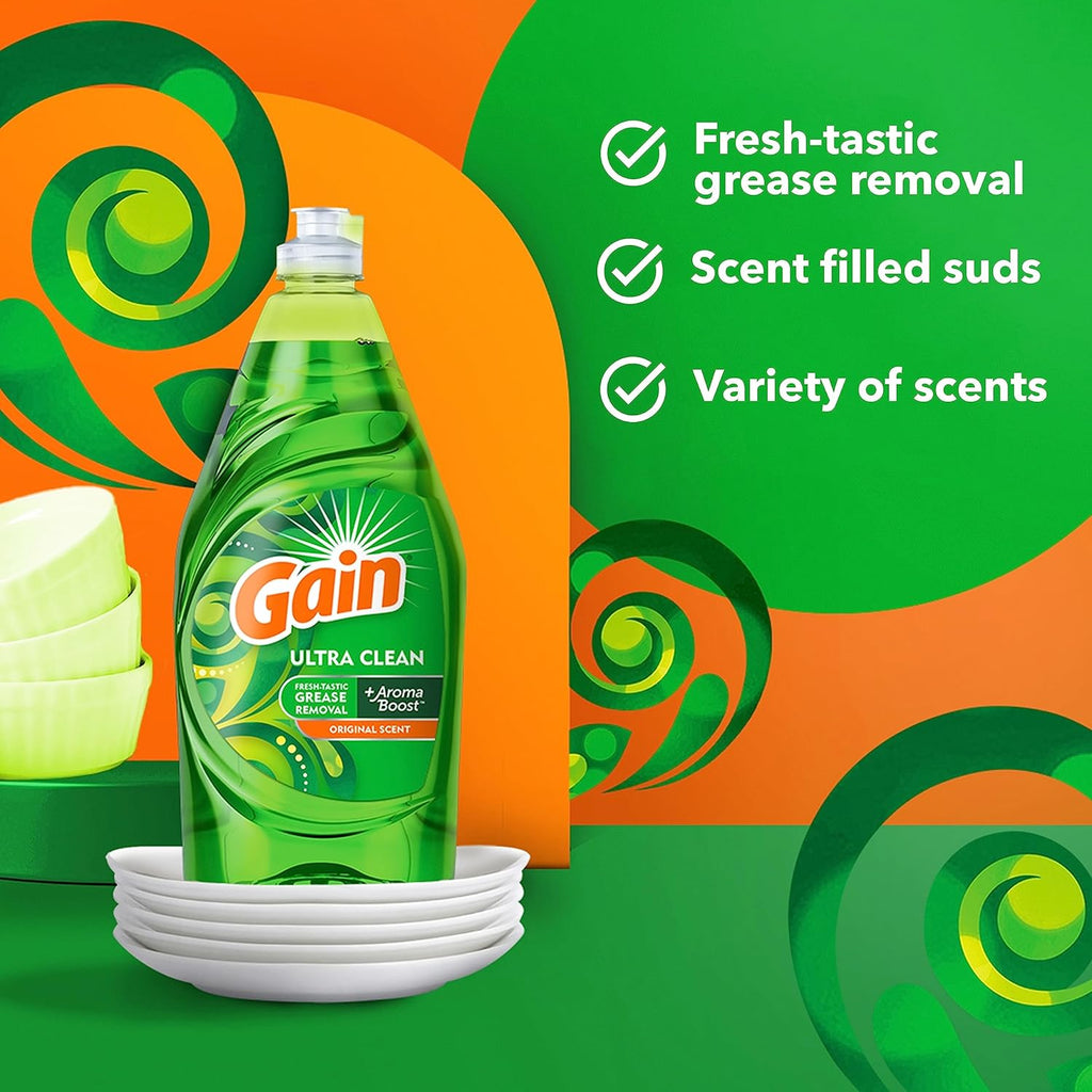 Gain Ultra Dishwashing Liquid Dish Soap, Original Scent, 38 fl oz