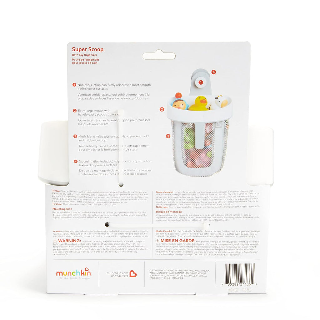 Munchkin Super Scoop™ Hanging Bath Toy Storage with Quick Drying Mesh, Grey