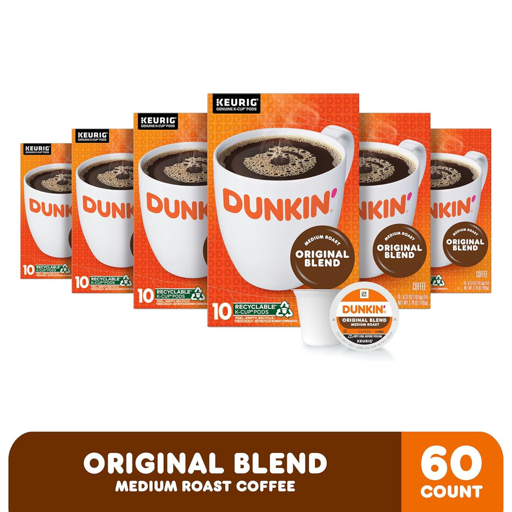 Dunkin’ Original Blend Coffee, Medium Roast, K-Cup Pods, Keurig K-Cup Pods, 10 Count Boxes (Pack of 6)