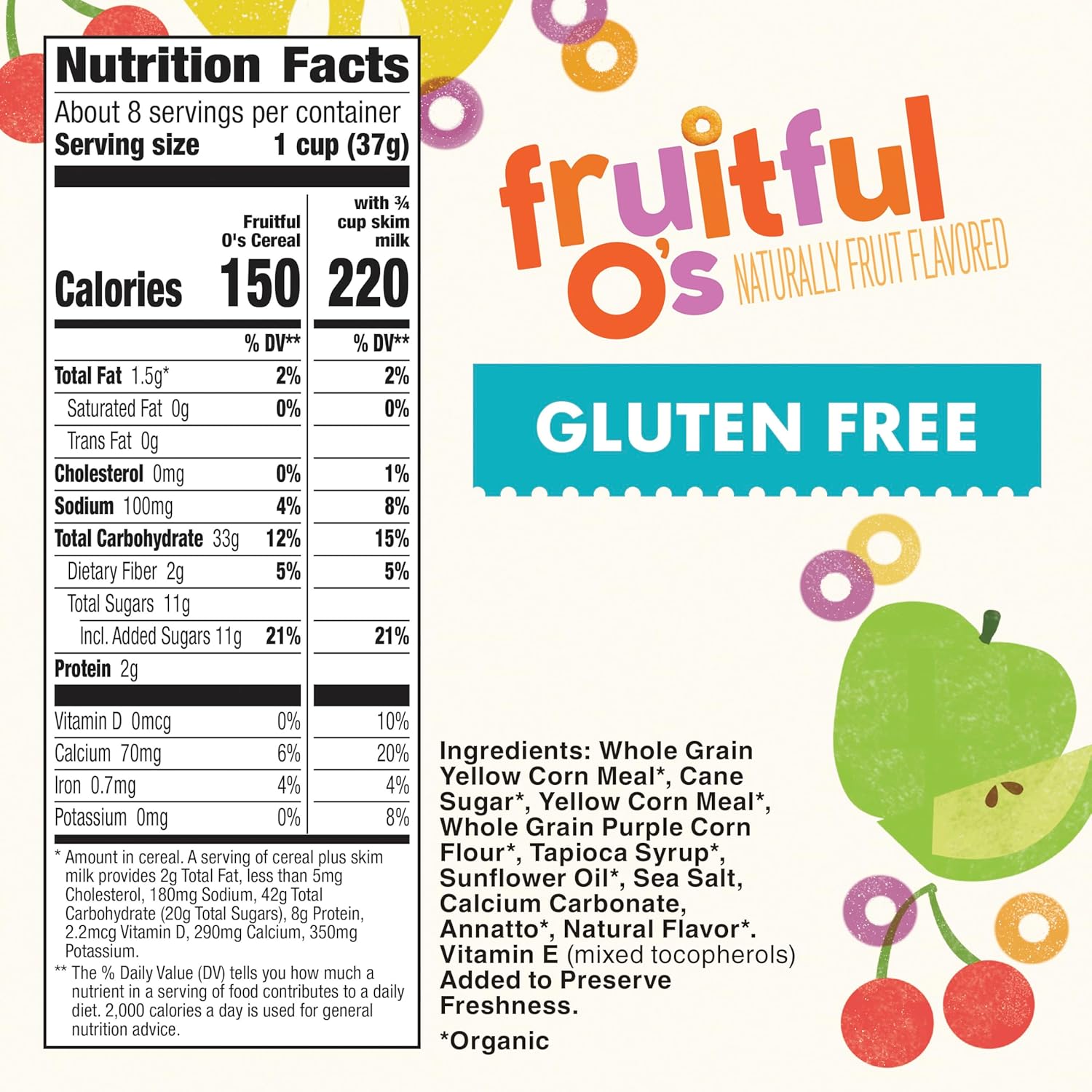 Cascadian Farm Organic Fruitful O's Cereal, Gluten Free, Made with Whole Grain, 10.2 oz