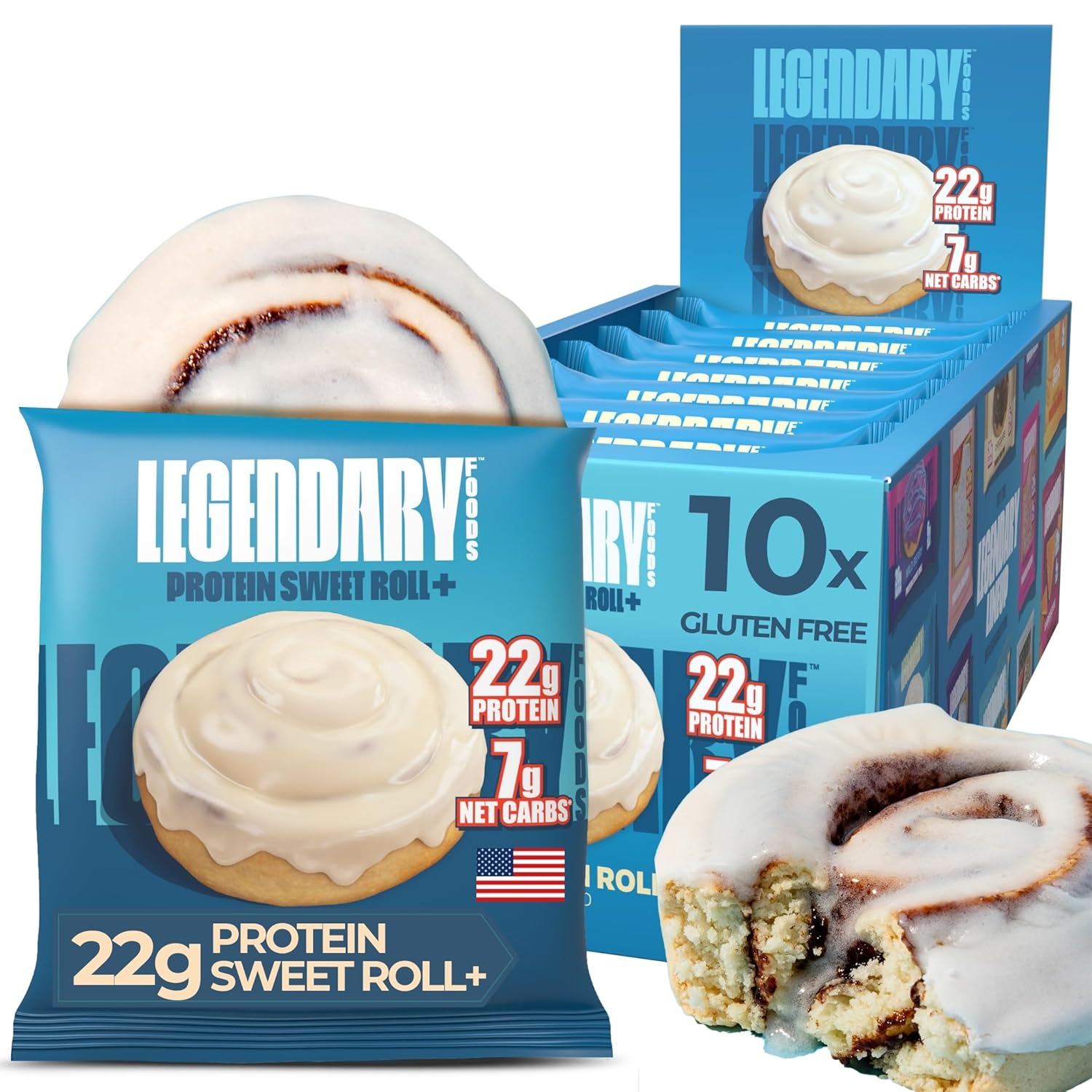 Legendary Foods Cinnamon Roll 22g Protein Bars – Gluten-Free, Low Carb Meal Option – Sweet Zero Sugar Snack, Keto-Friendly – 10-Pack High Protein Pre- or Post-Workout Nutrition Bars