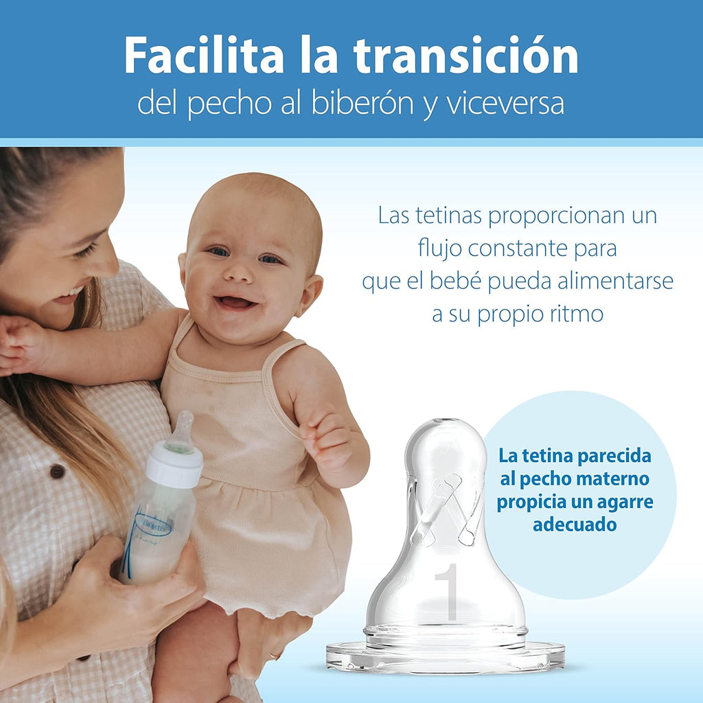Dr. Brown's Natural Flow Anti-Colic Options+ Narrow Baby Bottle, 8 oz/250 mL, with Level 1 Slow Flow Nipples, 0m+, 4 Pack