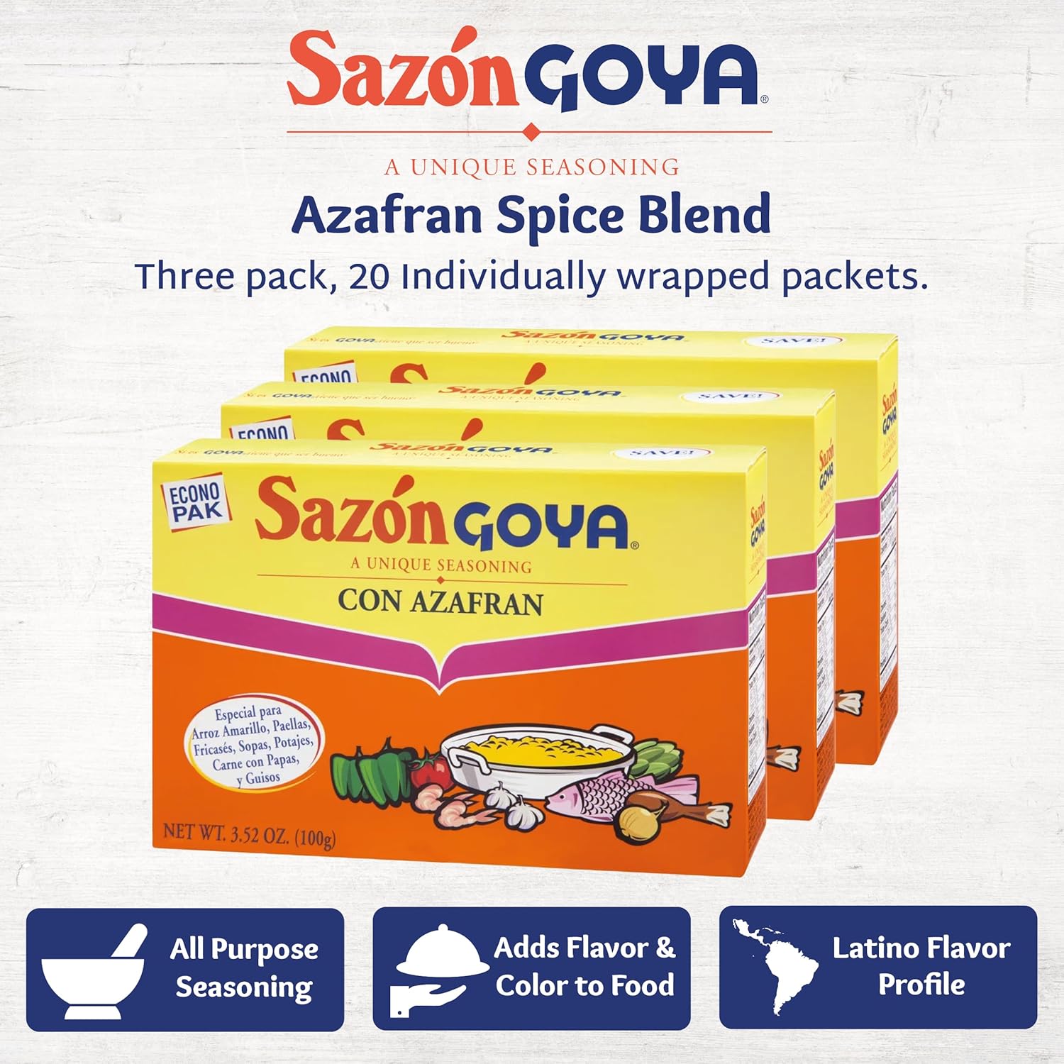 Goya Sazón Seasoning With Azafran 3.52 Ounce (Pack of 3)