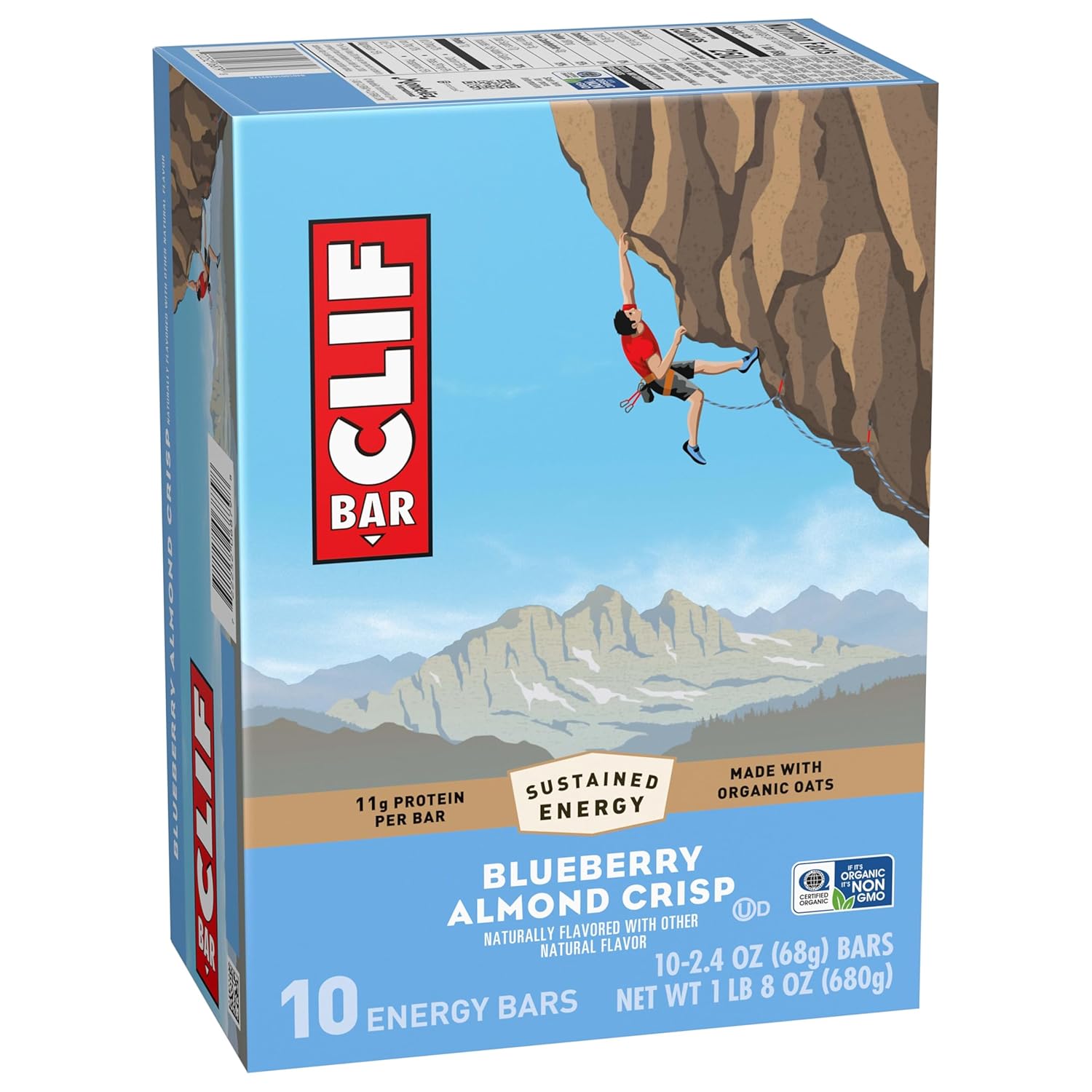 CLIF BAR - Energy Protein Bars - Blueberry Almond Crisp - Made with Organic Oats - Energy Bars - Non-GMO - (10 Pack)