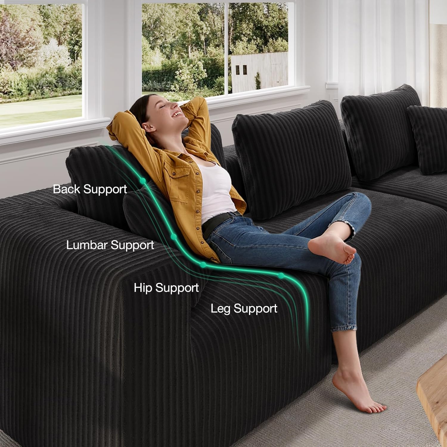 Novilla 106" Modular Sectional Sofa, Modern Cloud Sectional Couch with Smarts Coil Support, L-Shape Boneless Couch for Living Room Apartments Bedroom, No Assembly Required (3 Seater + 1 Ottoman)