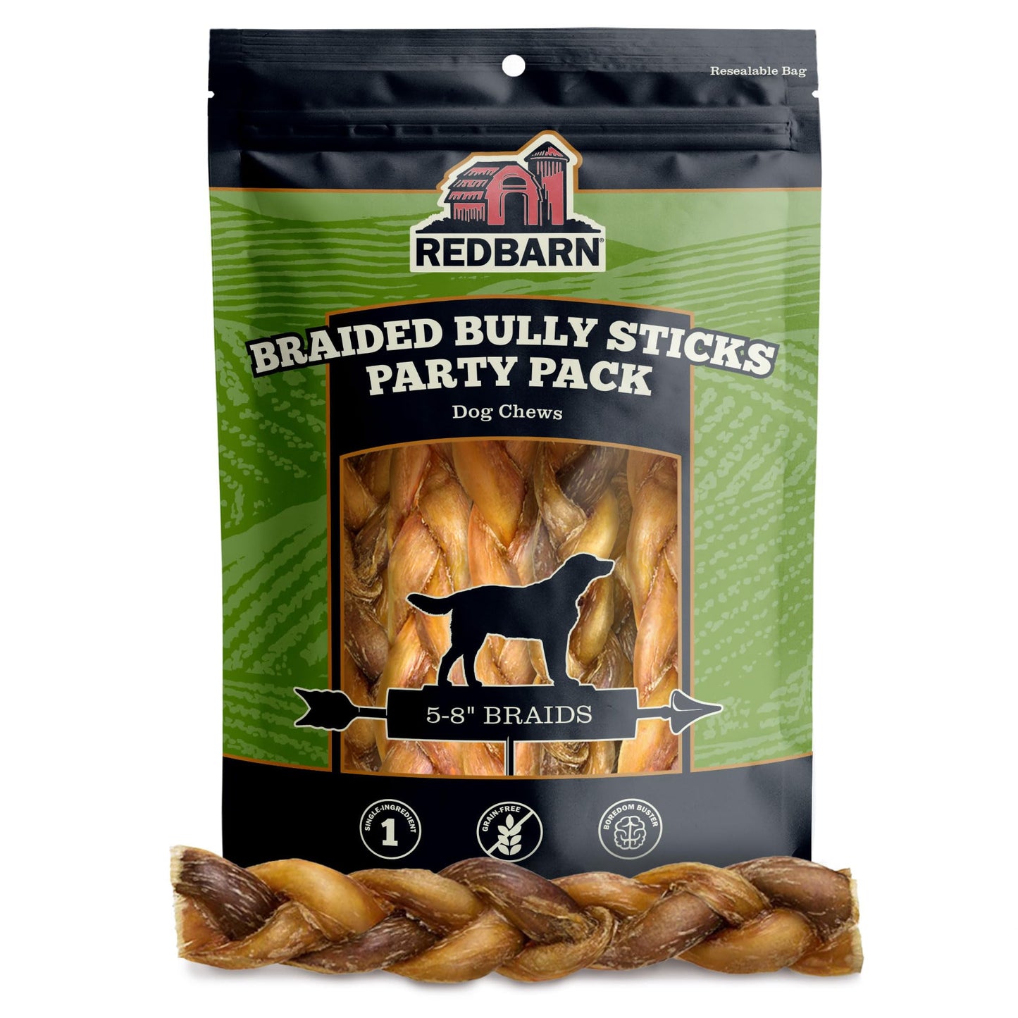 Redbarn Pet Products All Natural 5"-8" Braided Bully Sticks for Small & Large Dogs - Healthy Long Lasting Beef Chews Variety Party Pack - Single Ingredient Low Odor Rawhide Free - 8 oz Bag