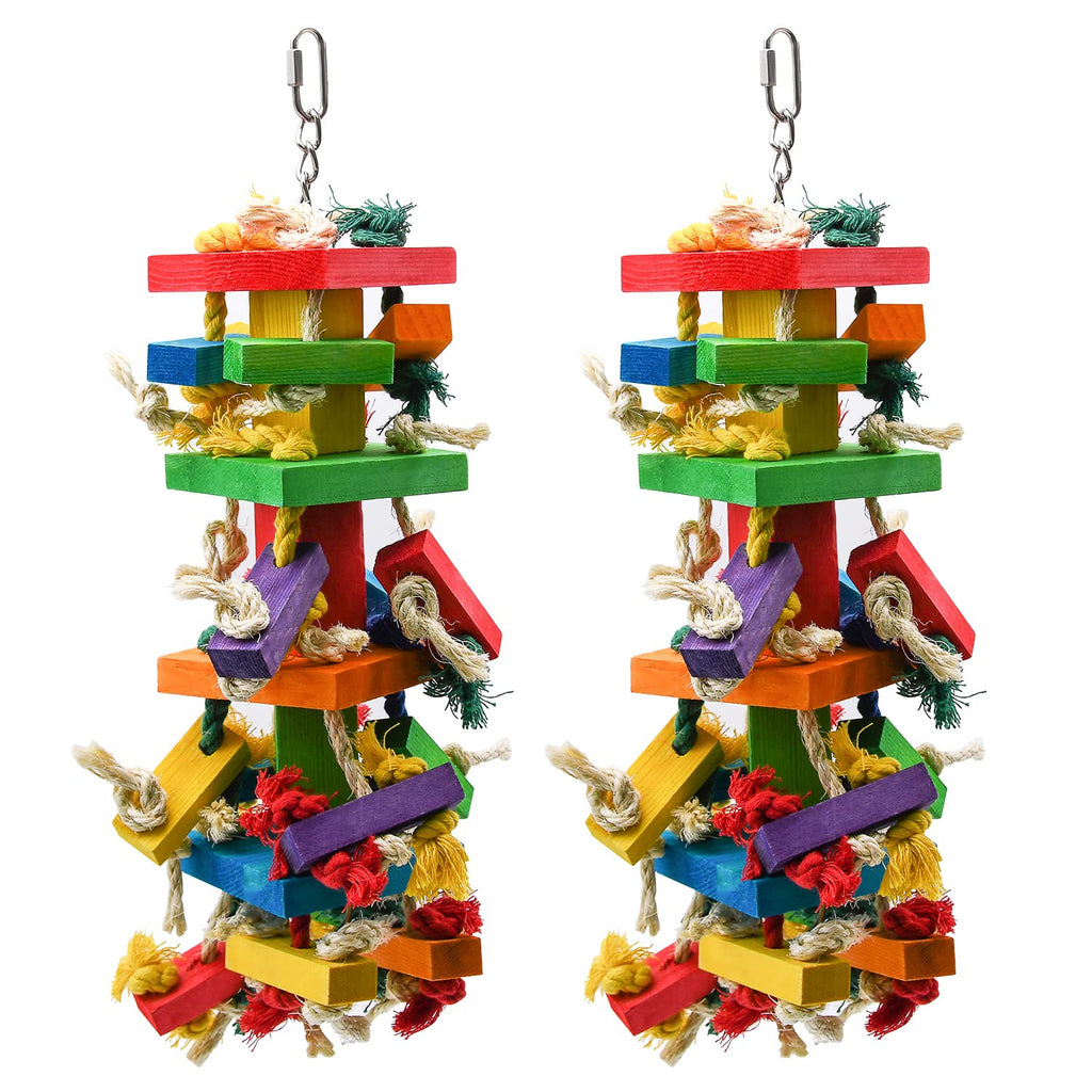 RUBY.Q 2 Pack Large Parrot Toy, 20in Bird Parrot Toy, Multicolored Natural Wooden Bird Chewing Toys for Large Macaws, African Grey and a Variety of  Parrots
