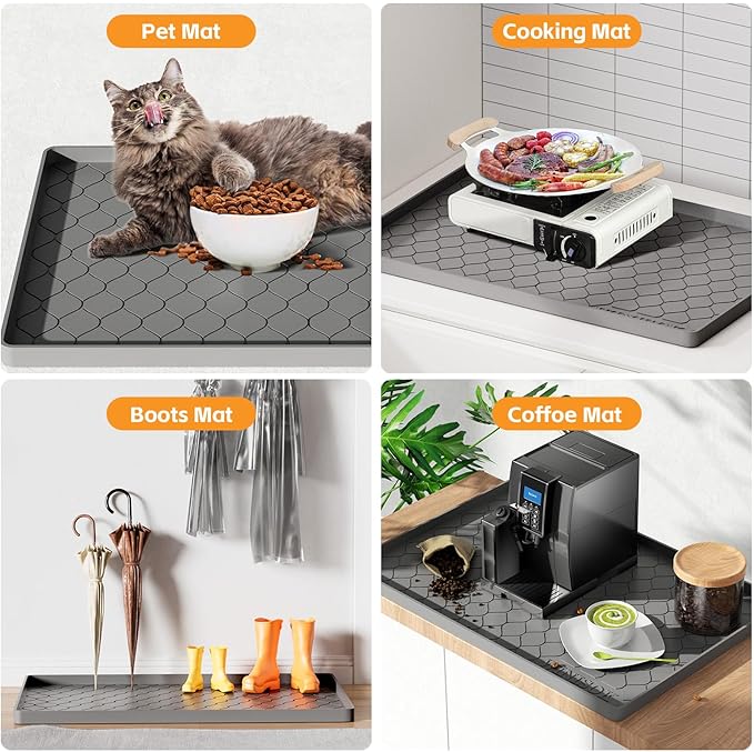 Silicone Under Sink Mat 34" x 22", Kitchen Essentials and Gadgets, Shelf Liner and Cabinet Protector, Home Organizers and Storage, Waterproof Bathroom Tray
