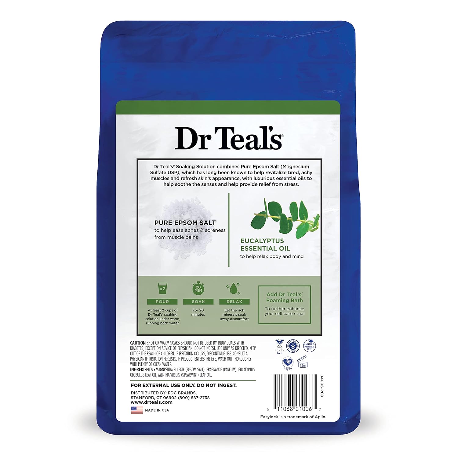 Dr Teal's Pure Epsom Salt, Relax & Relief with Eucalyptus and Spearmint, 3 lb (Pack of 4)